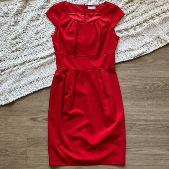 Calvin Klein Knee Length A-Line Red Dress, Work Dress - Picture 1 of 7